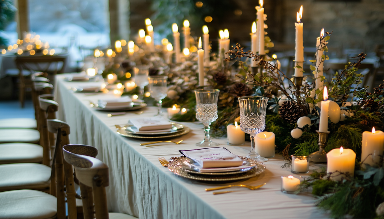 célébrez votre amour lors d'un mariage de noël inoubliable ! plongez dans une ambiance féérique avec des décorations étincelantes, des lumières scintillantes et la magie des fêtes. créez des souvenirs précieux entourés de vos proches dans un cadre enchanteur qui illuminera votre grand jour.